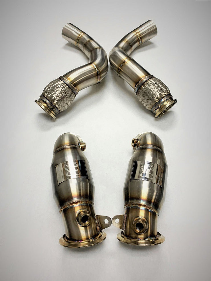 Evolution Racewerks Sports Series High Flow Catted Downpipe for S63M Engine (Brushed Finish)