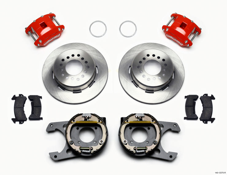 Wilwood D154 P/S Park Brake Kit Red 12 Bolt 2.75in offset Staggered Shock