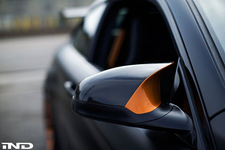 BMW M Performance F8X M2C / M3 / M4 Carbon Mirror Cap Set + Acid Orange Accent
