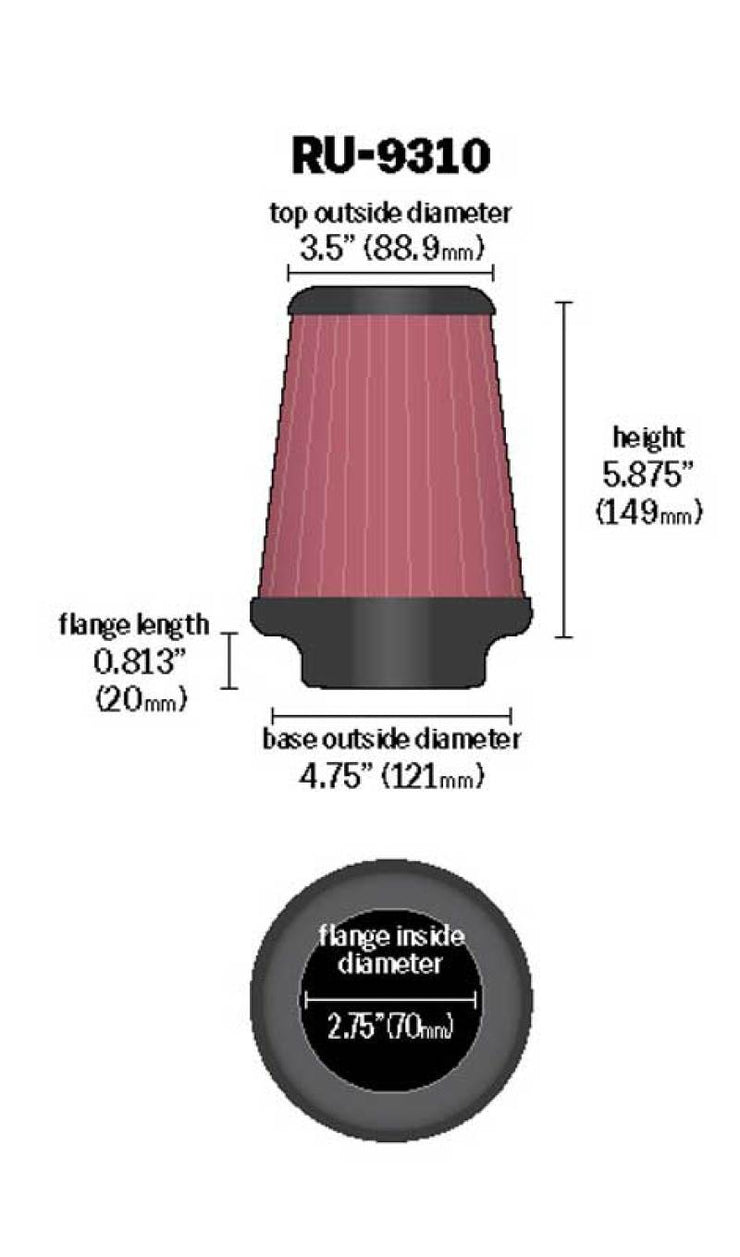 K&N Universal Clamp-On Air Filter 2-3/4in FLG / 4-3/4in B / 3-1/2in T / 5-7/8in H