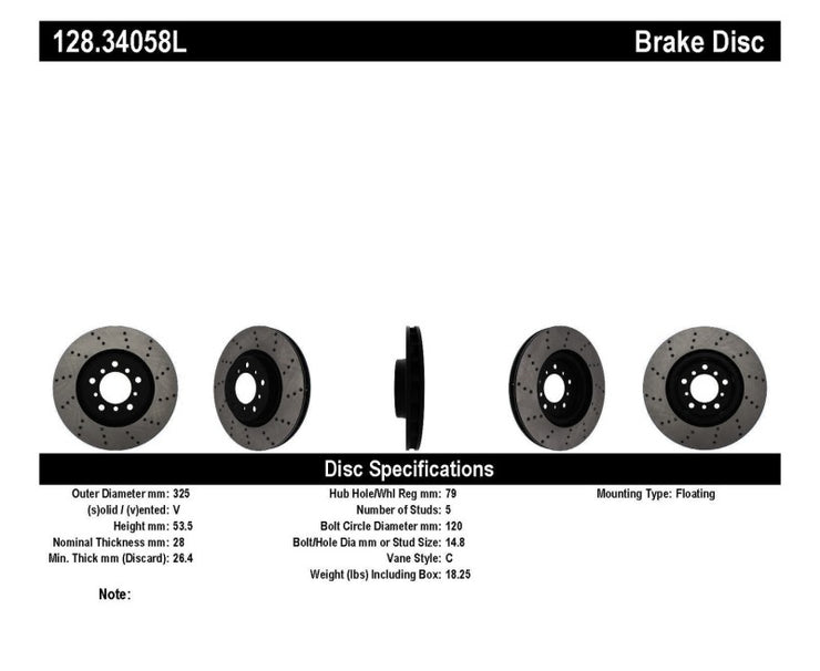 StopTech 01-06 BMW M3 Drilled Left Front Rotor