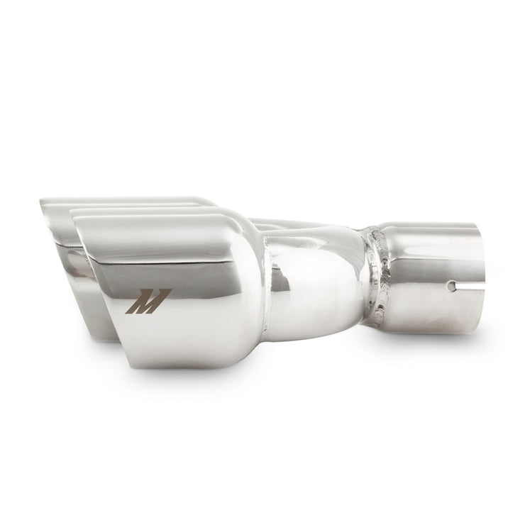 Mishimoto Dual Offset Tips 2.5in Inlet 3in Outlet Slash Cut - Polished