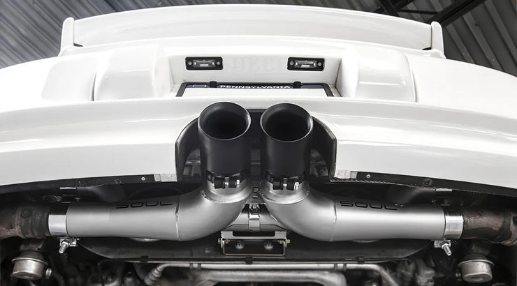 SOUL Center Muffler Bypass Exhaust - 3.5in Black Double Wall Tips 06-11 Porsche 997 / 997.2 GT3