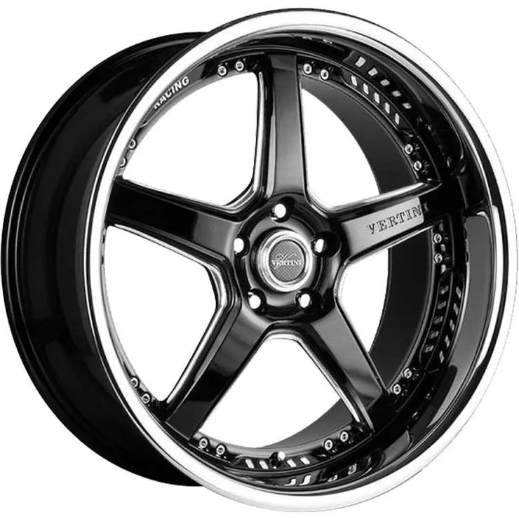 Vertini Drift 20x10 +35 Wheel Set | Black with Machined Spoke Windows and a Chrome Stainless Steel Lip