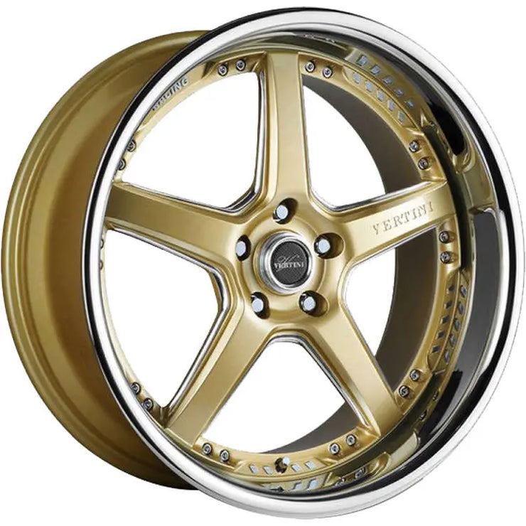 Vertini Drift 20x9 +20 Wheel Set | Gold with Machined Spoke Windows and a Chrome Stainless Steel Lip