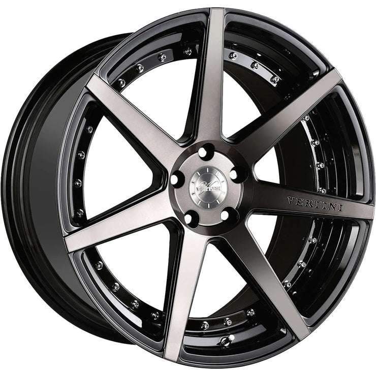 Vertini Dynasty 19x8.5 +35 Wheel Set | Gloss Black with Machined Spoke Faces and a Double Dark Tint