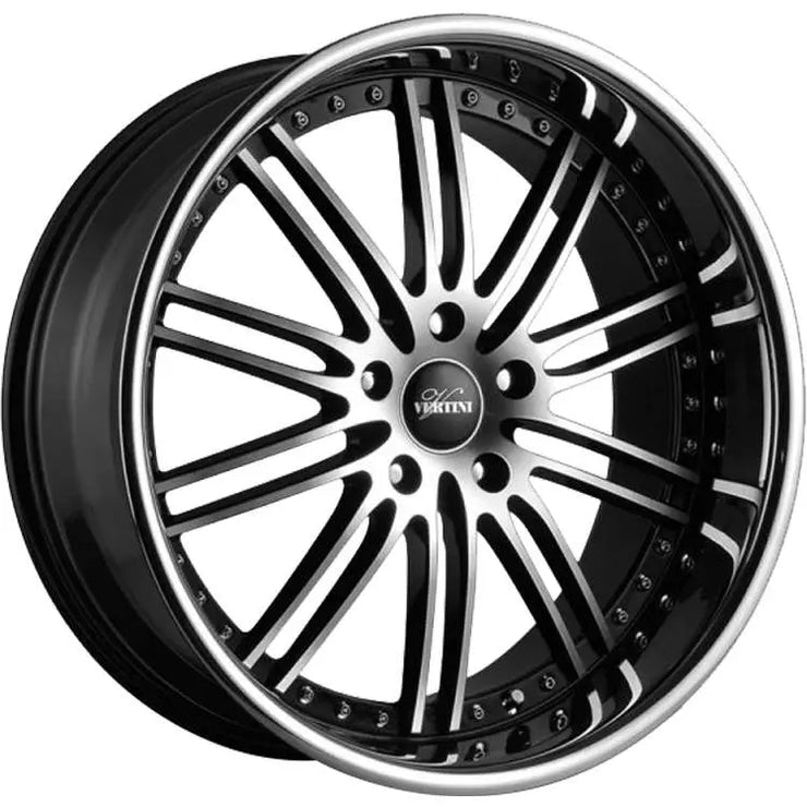 Vertini Hennessey 19x9.5 +38 Wheel Set | Black with Machined Spoke Faces and a Chrome Stainless Steel Lip